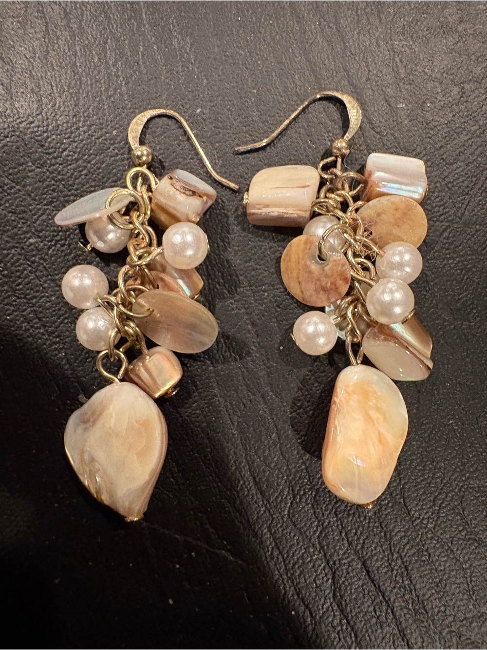 Pearl and Shell Cluster Drop Earrings - Cream Tones
